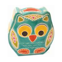 Leather money box owl turquoise