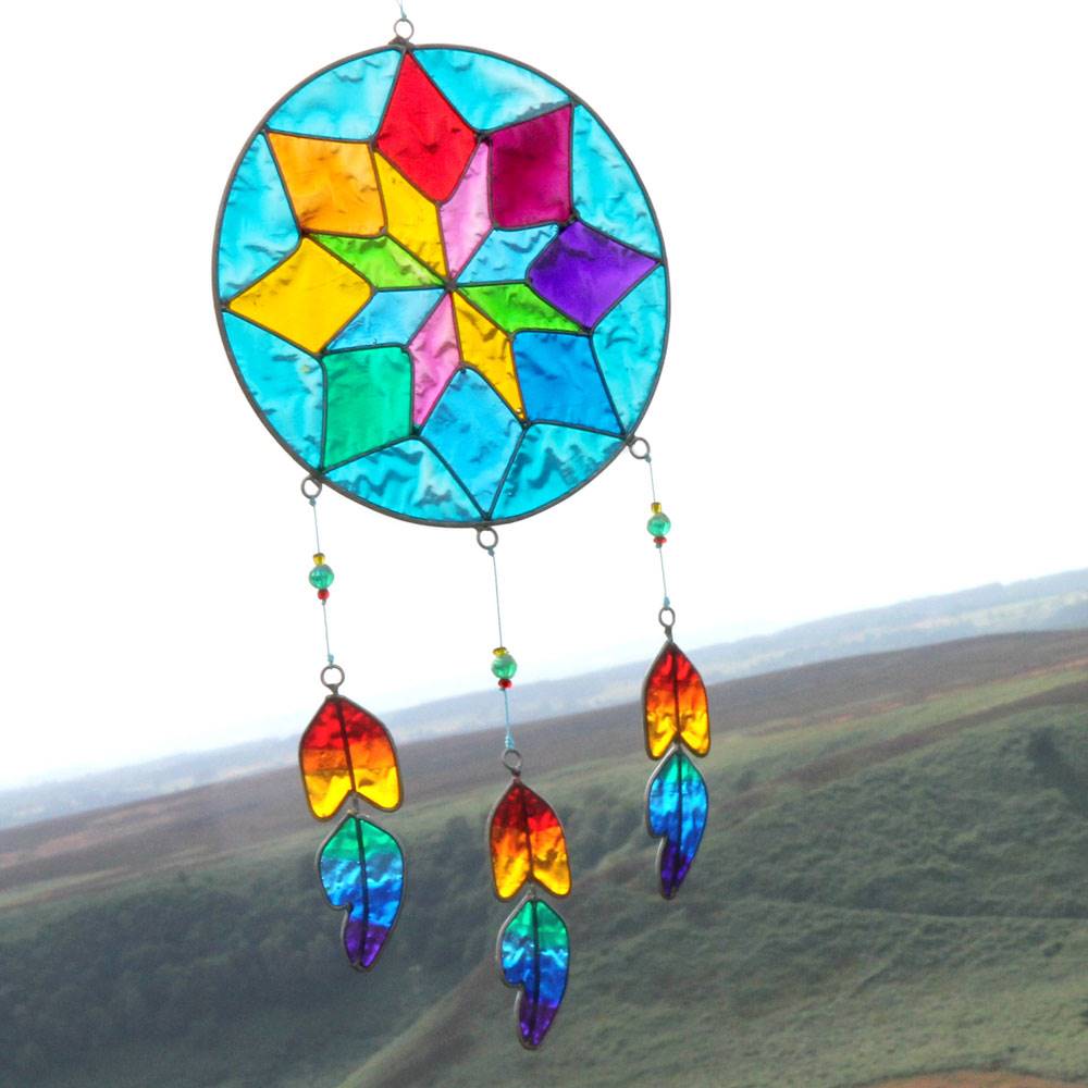 Suncatcher mandala blue background 15x31cm