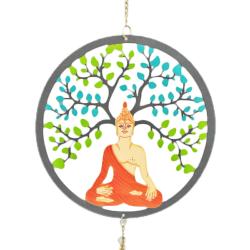 Hanging Windchime Metal Buddha under Tree 20cm diameter
