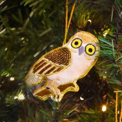 Hanging decoration, embroidered velvet, owl