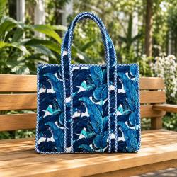 Tote Shopper Bag Quilted Recycled Cotton Assorted Blues
