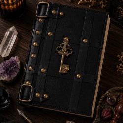 Notebook with Key Leather Bound Black 13 x 18cm