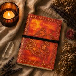 Notebook Leather Bound 2 Birds Orange 13 x 18cm