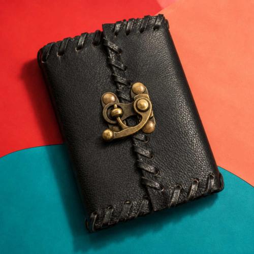 Black Leather Notebook Journal with Clasp 8 x 10cm