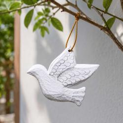 Handmade Albesia Wood Dove Christmas Decoration