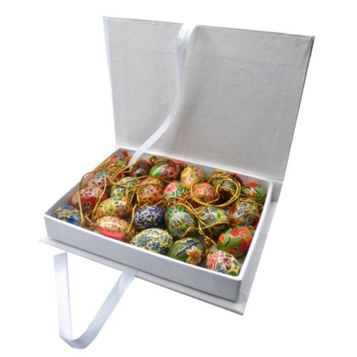 Box of 48 Hanging Egg Decorations Floral Assorted Papier Maché 4cm