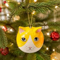 Cat Hanging Decoration Papier Mâché Yellow 5cm