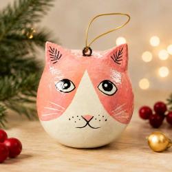 Cat Hanging Decoration Papier Mâché Pink 5cm