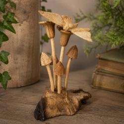 Handcrafted Wooden Butterfly on Woodland Toadstools