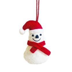 Hanging Decoration Handcrafted Felt Snowman + Hat 3 x 9cm