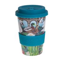 Reusable travel cup, biodegradable, lily pond & waterfowl
