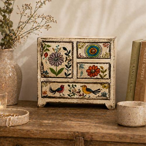 Jewellery Cabinet Hand Painted Wood Storage Chest 21x11x19cm