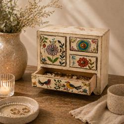 Jewellery Cabinet Hand Painted Wood Storage Chest 21x11x19cm