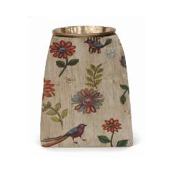 T-lite Holder Mango Wood Garden 9x9x10cm