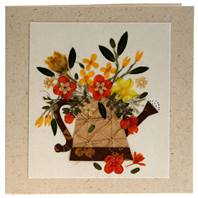 Handmade greetings card, flowers in watering can
