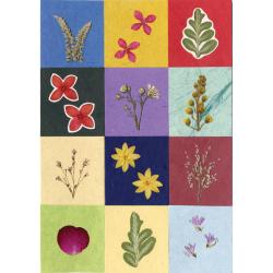 Handmade card 12 sqaures with flowers / petals multicoloured, 12 x 17cm