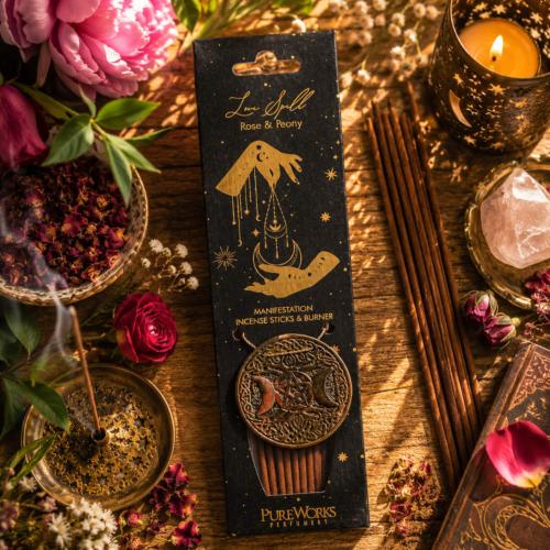 Incense Sticks and Burner Esoteric Love Spell, Rose and Peony