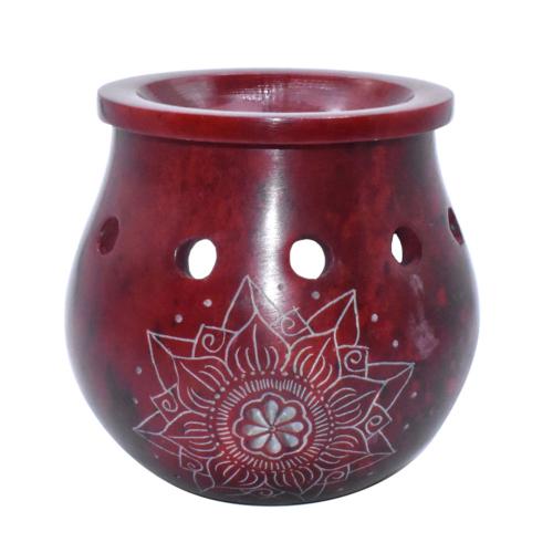 Oil burner, palewa stone, lotus red 9 x 8cm