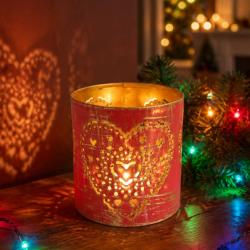 Tealight Holder Metal Red Hearts 6 x 6cm