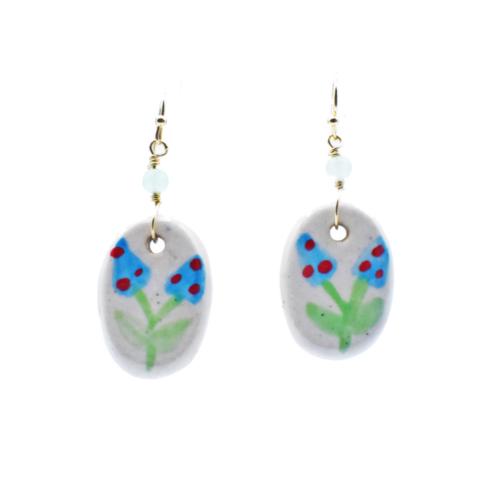 Earrings Ceramic Toadstools Blue