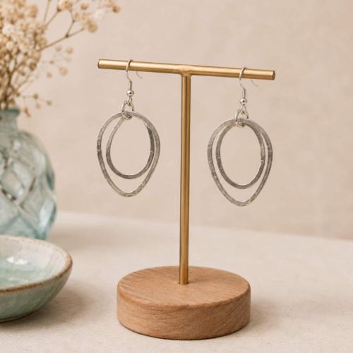 Earrings silver colour 2 oval hoops