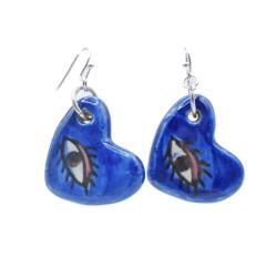 Earrings Ceramic Hearts Blue Eye