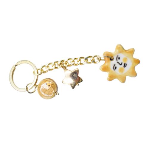Ceramic Keyring with Sun Yellow Face with Star
