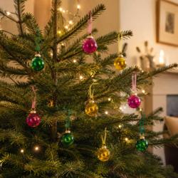 Box of 9 Glass Tree Decorations Round - Assorted Colours