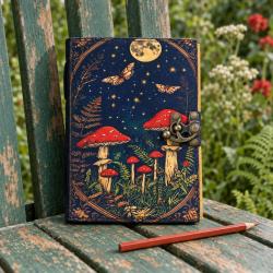 Leather notebook mushroom design, 6 x 8 inches