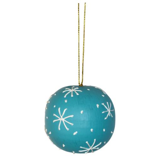 Hanging Christmas Bauble, Albesia Wood Teal With Stars 6cm