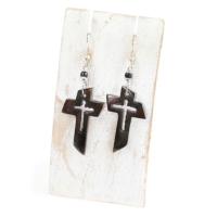 Earrings bone engraved cross