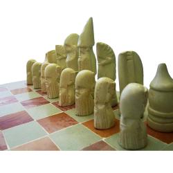 Kisii stone chess set, beige/pink, square board 30cm