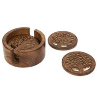 Coaster set (4) mango wood tree of life