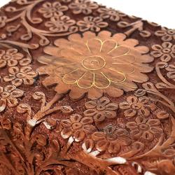 Wooden Jewellery/Trinket box, Sheesham Wood Floral Engraved 15 x 10 x 7cms