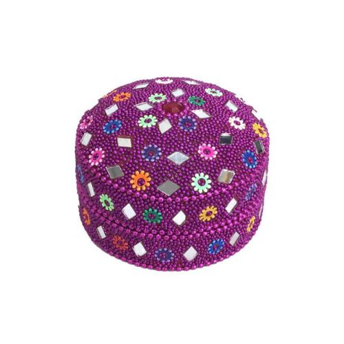 Trinket Box Beaded Lac Purple 7.5 x 5cm