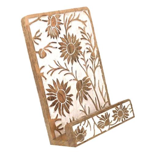 Laptop or Recipe Book Stand Mango Wood Floral