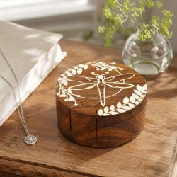 Puzzle Box Round Dragonfly Sheesham Wood 10 x 10 x 6cm