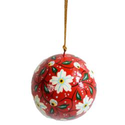 Hanging bauble, flowers on red, papier maché