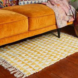 Chindi rag rug recycled cotton yellow 60x90cm