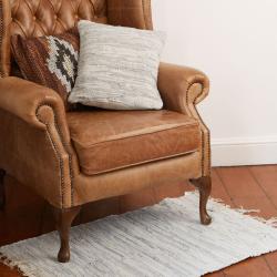 Rag rug recycled leather beige 60x90cm