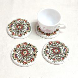 Single Ceramic Coaster Multicoloured Flowers on White
