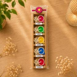 5 Frog Candles in Wooden Holder Assorted Colours