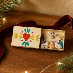 Mini Traditional Ceramic Matchbox Nativity Cream