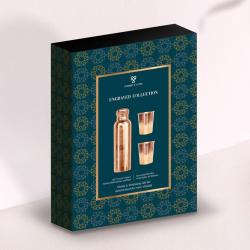 Copper bottle and cups gift set, engraved design