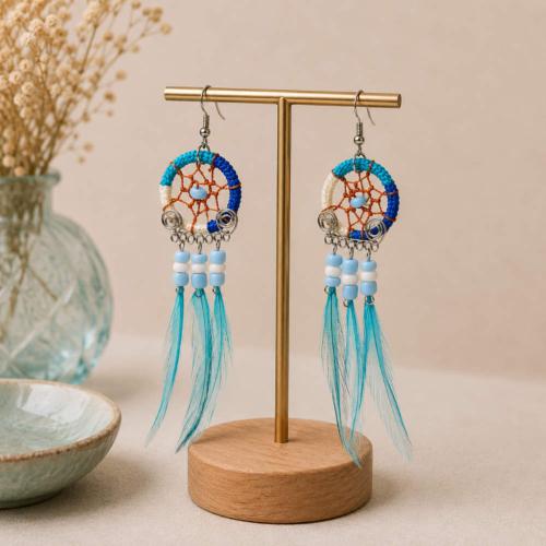 Dreamcatcher earrings, white turquoise blue
