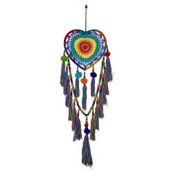 Dreamcatcher heart shape rainbow with pompoms & tassels 