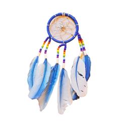 Dreamcatcher Multicoloured Beads Blue Feathers 6cm diameter