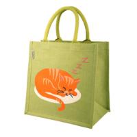Jute shoppping bag, square, cat sleeping