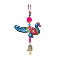 Peacock Hanging with Bell Recycled Plastic Blue & Red
