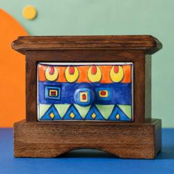 Mini Chest Mango Wood 1 Ceramic Drawer Blue 16x12x10cm